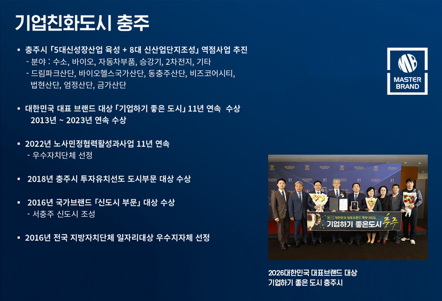 2023 대한민국 대표브랜드 대상 '기업하기 좋은 도시'충주시 선정